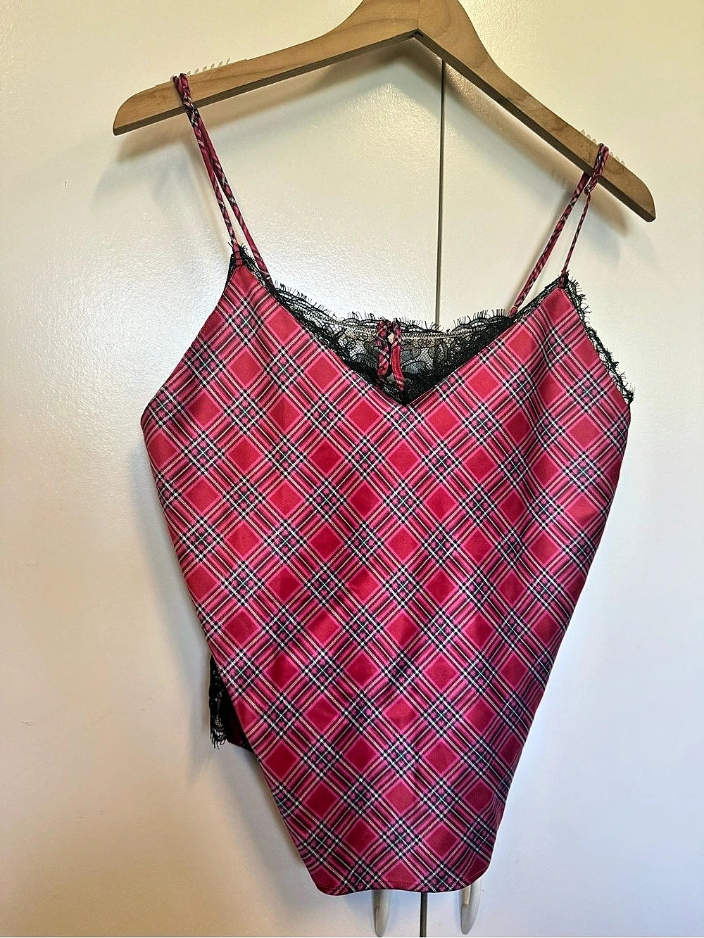 New Victoria's Secret Plaid Lace Camisole in Pink & Black plaid - sexy